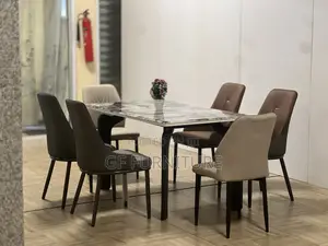 Marble Dining Table Set 6chairs and Flower