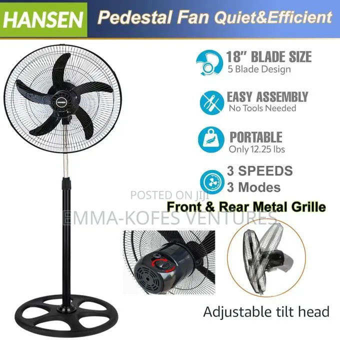 Hansen 18 Inch 3-Speed Low Noise Standing Fan - Black