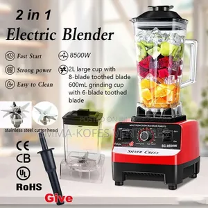 2l Industrial 8500w Food Crusher Blender With 2 Jar - Black/Red
