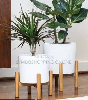 The Inside Outside Ceramic Planters With Bamboo Stands (2-Pack)