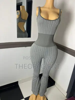 Sexy Ribbed Gym Lounge Set - Grey Brown