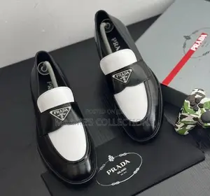 Prada Black and White Patent Leather Loafers