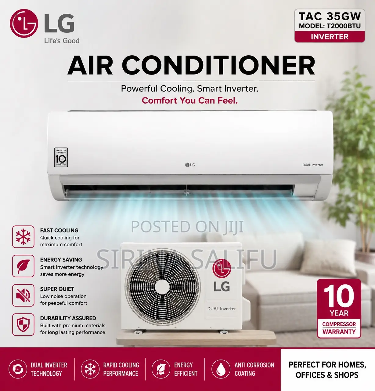 Original LG 1.5hp Dual Inverter 12000btu Split Smart Air Conditioner