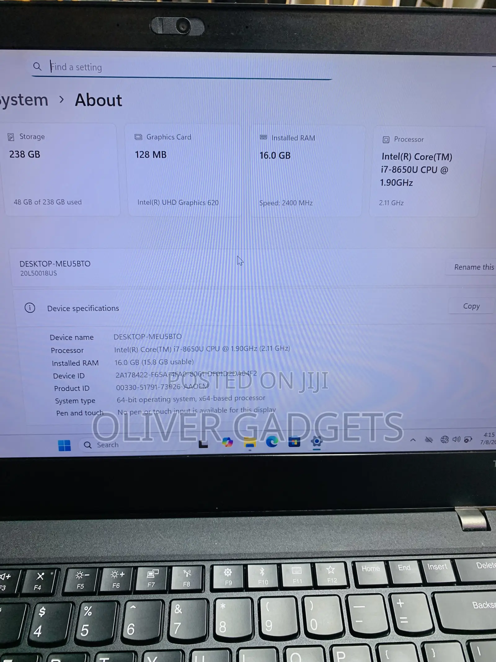 Laptop Lenovo ThinkPad T480 16GB Intel Core i7 SSD 256GB
