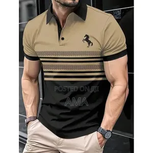 Dou-Color Men’S Striped Polo Shirt – Brown Short Sleeve Polo
