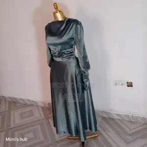 Sage Green Satin Cowl Neck Midi Dress