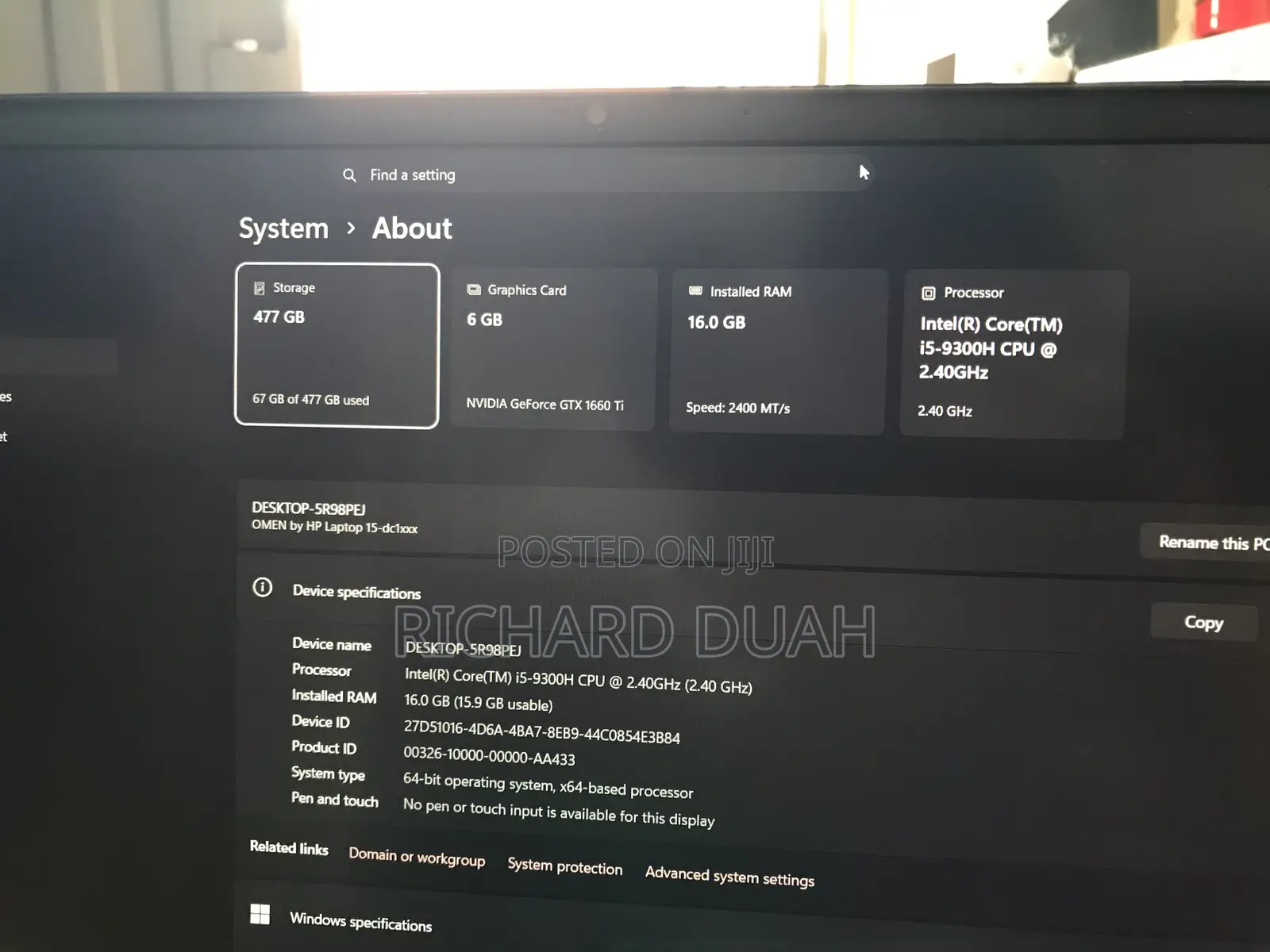 Laptop HP Omen 15 16GB Intel Core i5 SSD 512GB