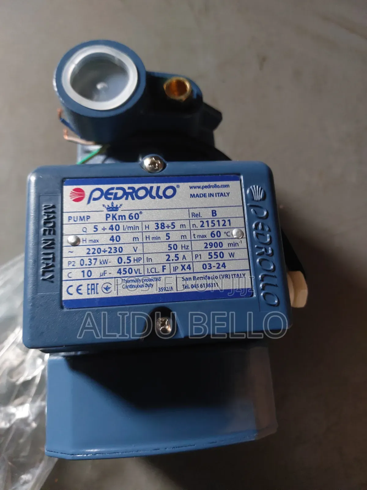 Pedrollo Water Pump From Italy  0.5hp