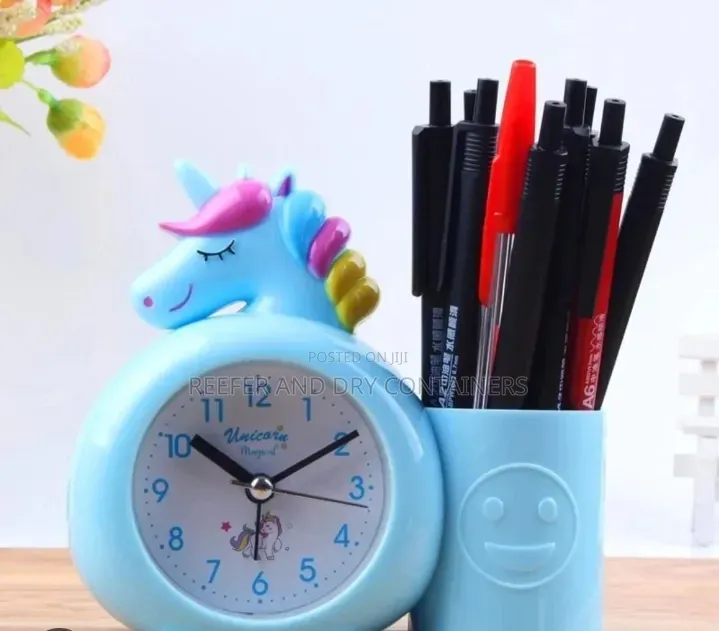 Unicorn Kids Clock With Pencil Holder