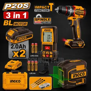 Ingco Cordless Drill 20v 76nm + 2 Batteries + Laser Level 35m