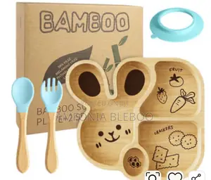 Animal Bamboo Plate and Cutlery Set With Suction