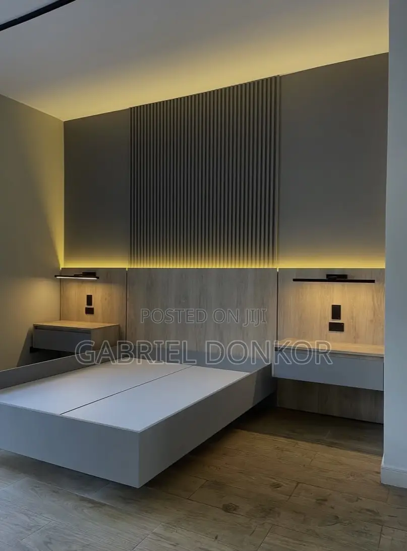 Floating Bed With Back Wall Cladding Light System