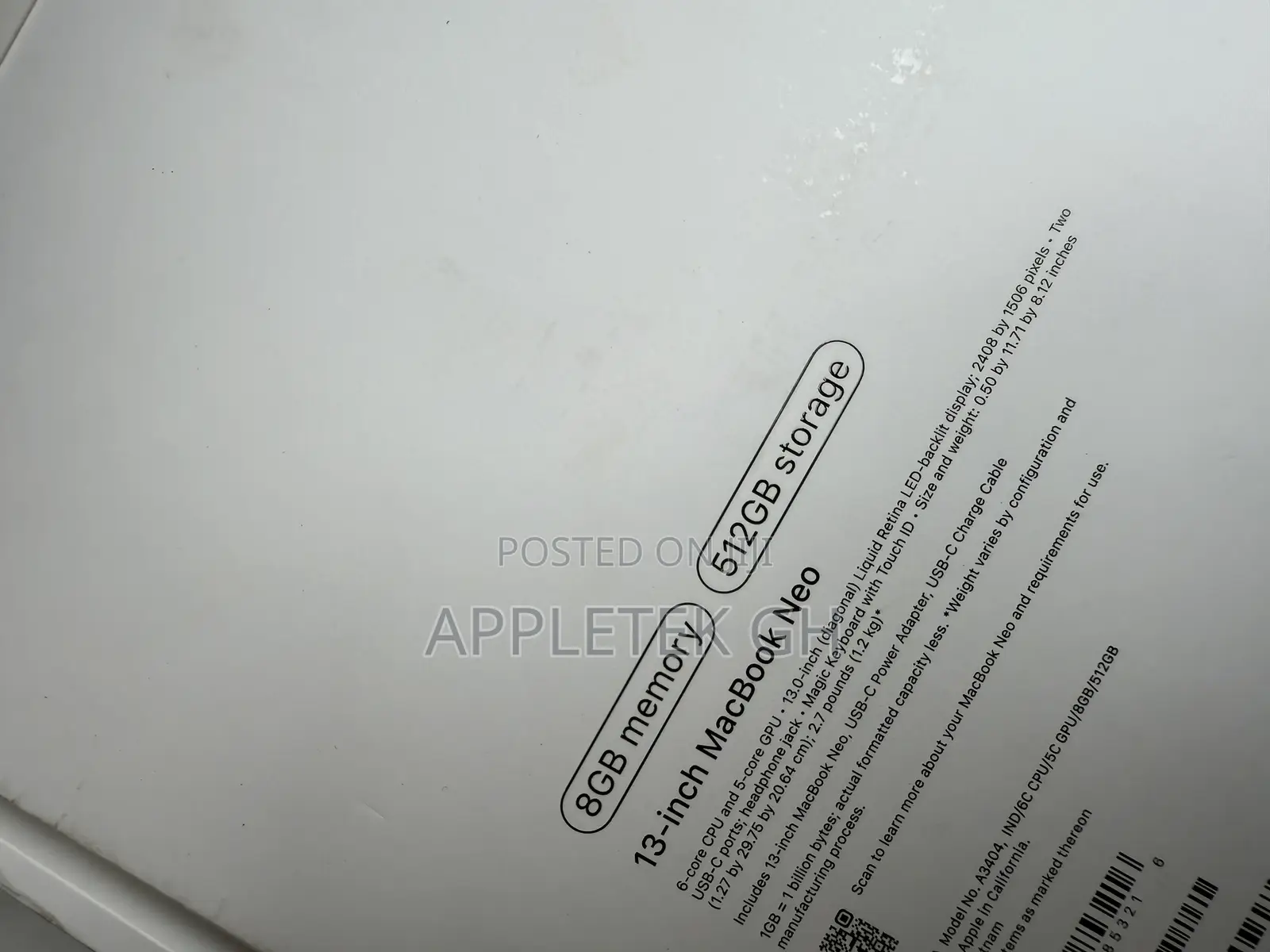 New Laptop Apple MacBook Neo 2026 8GB SSD 512GB