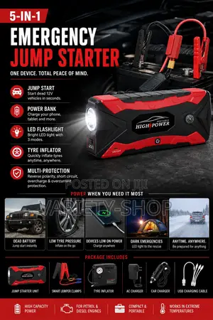 Vehicle Jump Starter With Portable Air Compressor
