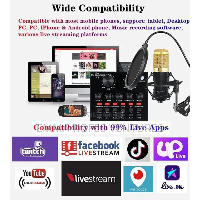 Mythco V8 Live Sound Card Podcast Equipment Bundle Bm-800