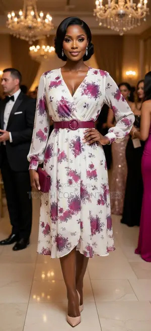 Burgundy Bloom Wrap Midi Dress (L, Xl, 2xl)