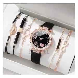 Ladies Diamond Dialt Belt Quartz Watch Beaded Bracelet Set 133111