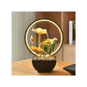 Usb Powered Tabletop Fountain With Natural Rocks And Led Light Ring '
