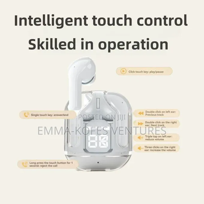 Wireless Bluetooth 5.3 In Ear Transparent Earphones - Black