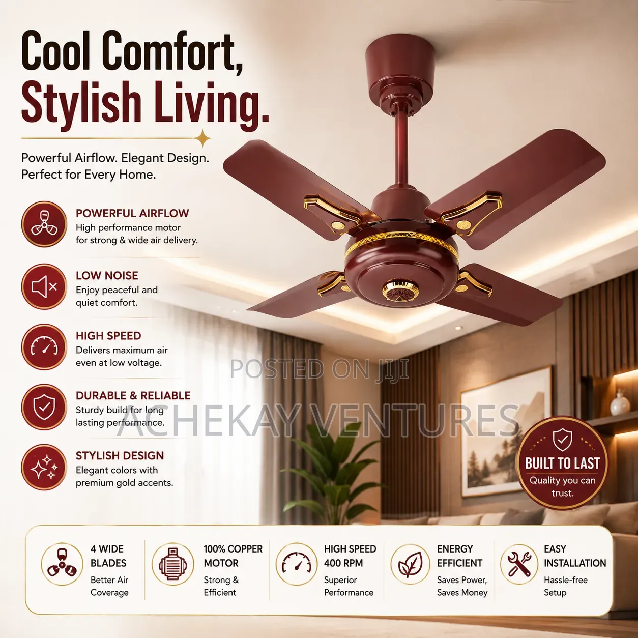 Raf 56" Ceiling Fan – Copper Motor