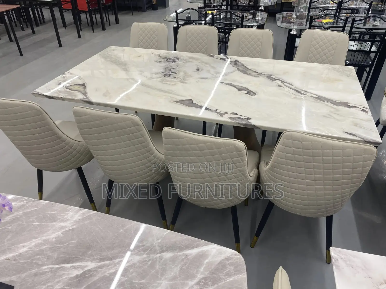 Marble Dining Table With 8 Chairs (Heavy Marble )