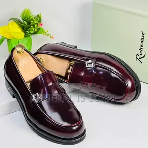 Richwanz Men Leather Wine Mirror Wine Loafers Shoe