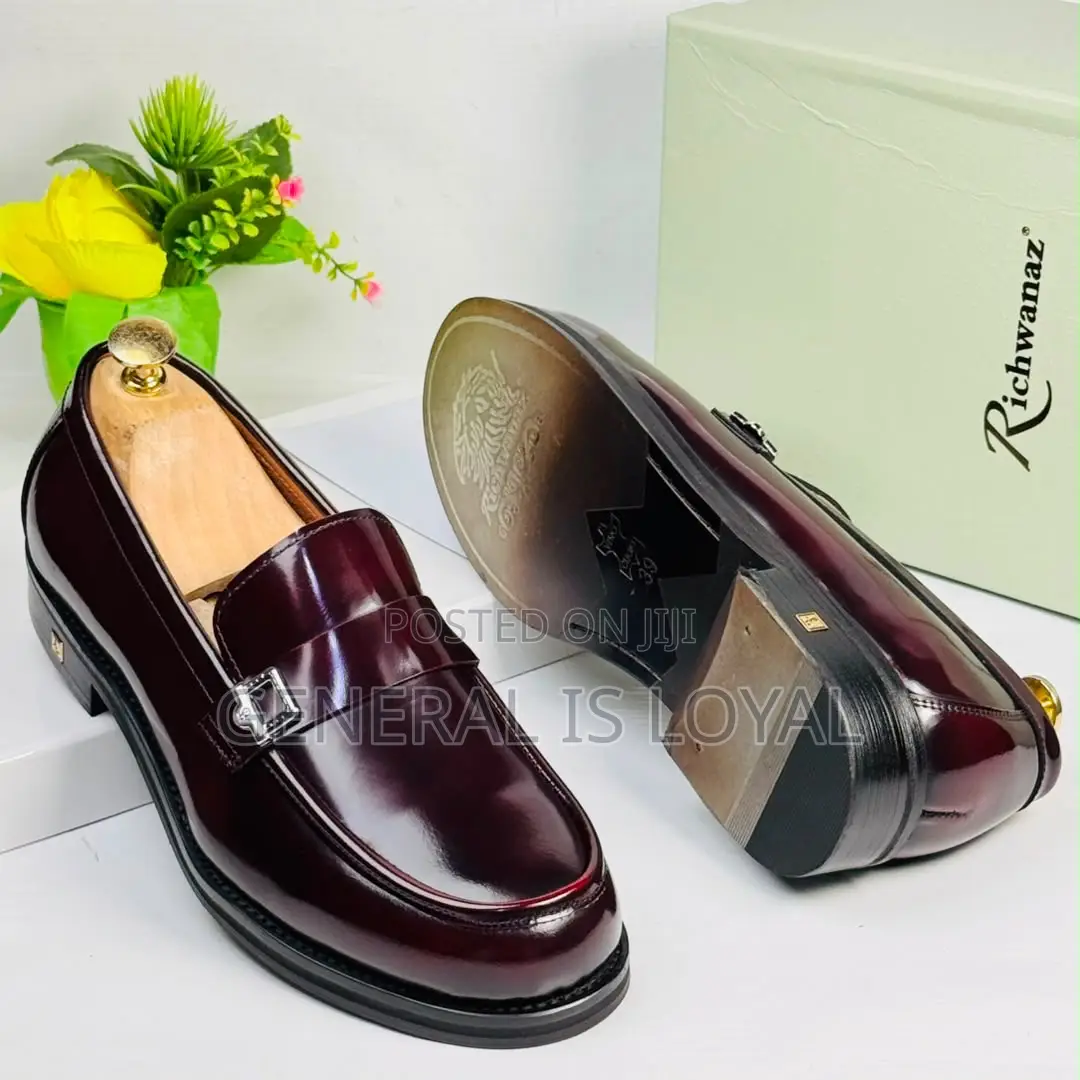 Richwanz Men Leather Wine Mirror Wine Loafers Shoe
