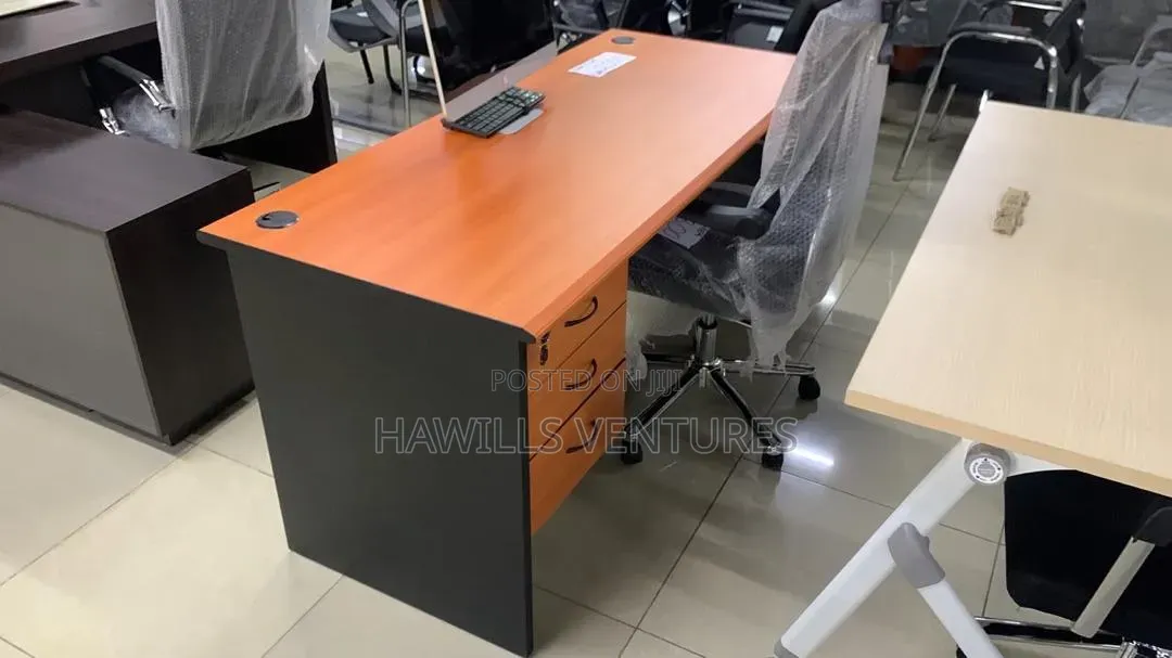 Standard 140cm Desk Pair With Black Frame and Drawer Attached.