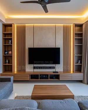 Modern Tv Wall Panel With Floating Cabinet and Led Lighting
