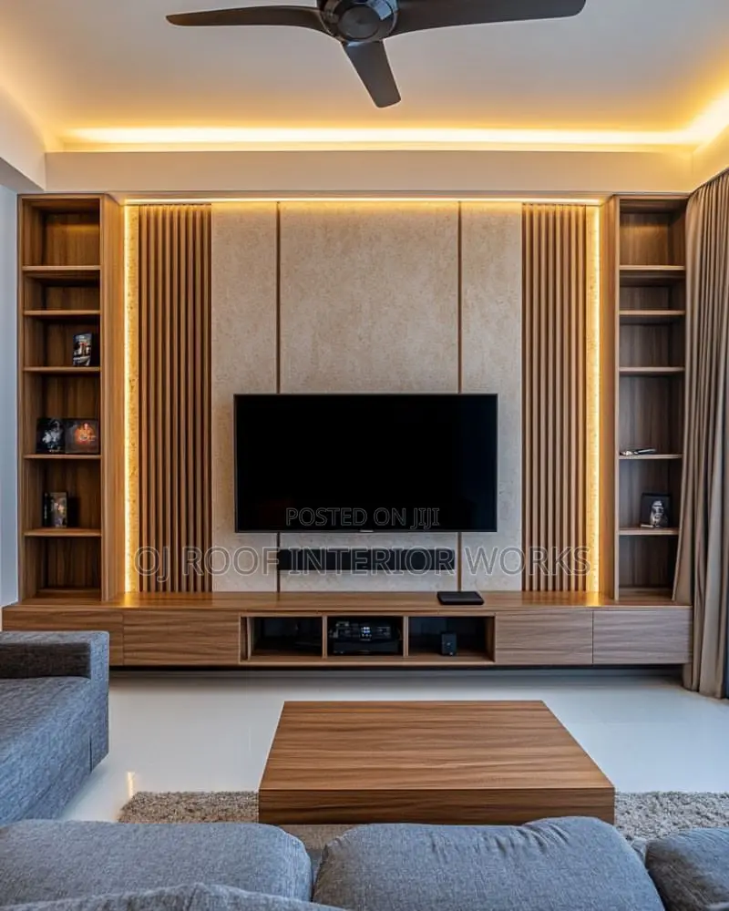 Modern Tv Wall Panel With Floating Cabinet and Led Lighting