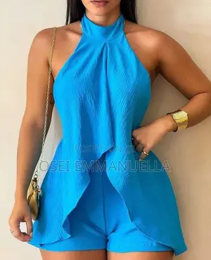 Elegant Blue Halter Neck Romper