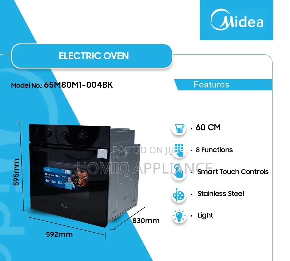 Midea 60cm 65m80m1-004bk Electric Oven Built-in Black