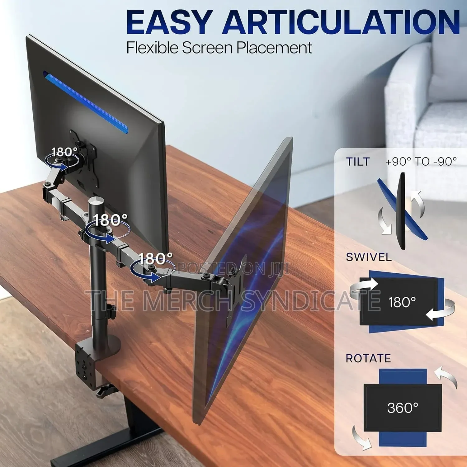 Fully Adjustable Dual Monitor Screen Mount Stand - Office Gaming Work