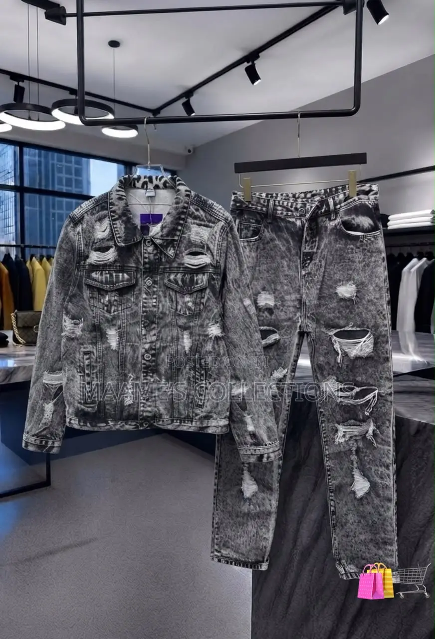 Men’S Vintage Denim Jeans Jacket Top and Down Set