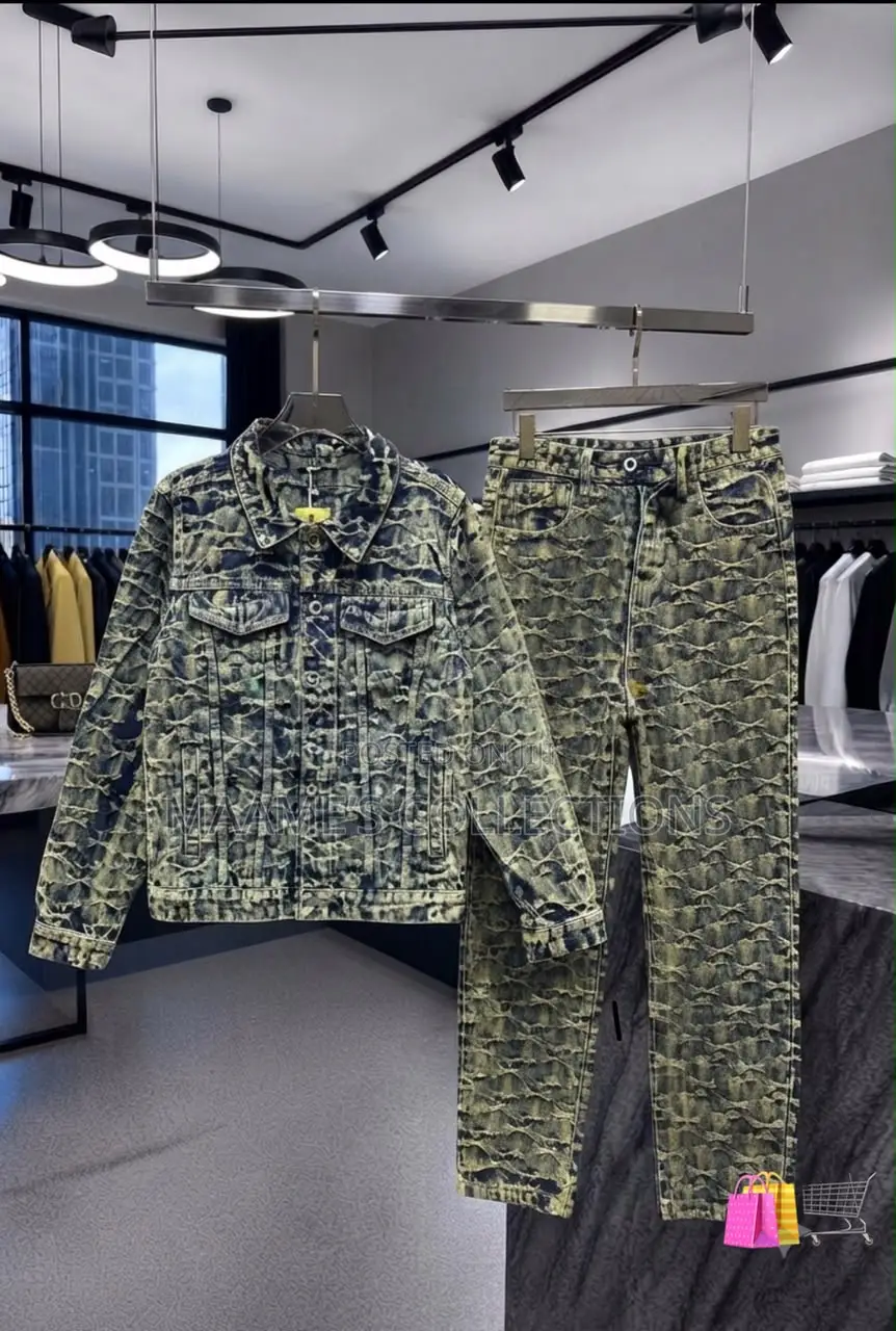 Men’S Vintage Denim Jeans Jacket Top and Down Set