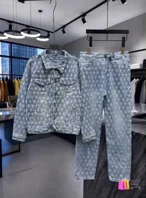 Men’S Vintage Denim Jeans Jacket Top and Down Set
