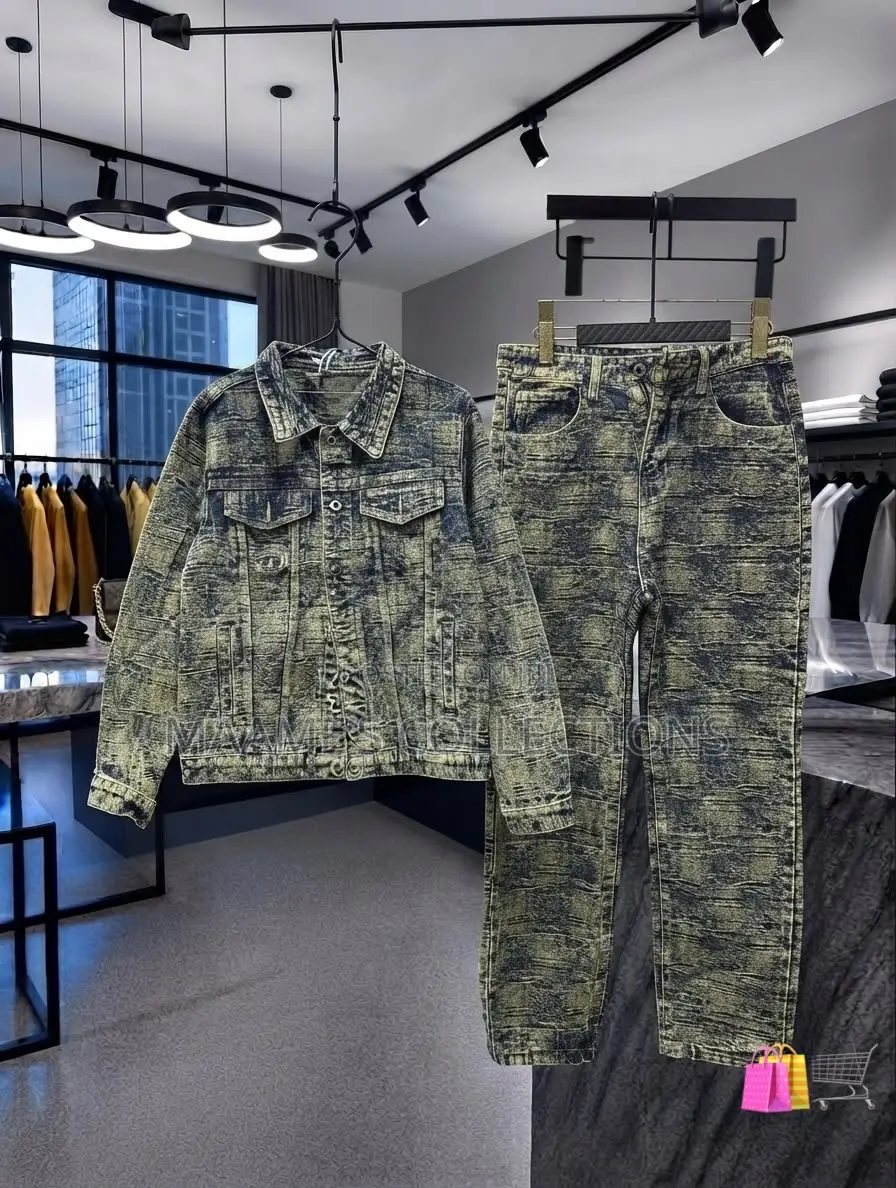 Men’S Vintage Denim Jeans Jacket Top and Down Set