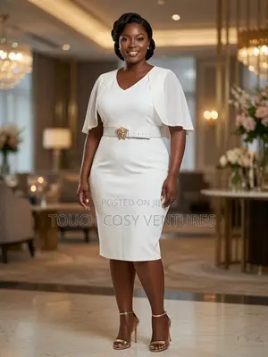 Chic White Cape Sleeve Belted Midi Dress ( 2xl/14)
