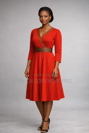 Elegant Red Wrap-Style Midi Dress (Uk Size 14/16, 2xl)