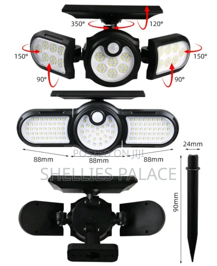 112 Led Outdoor Solar Lights Three Head Lighting Lawn Ground