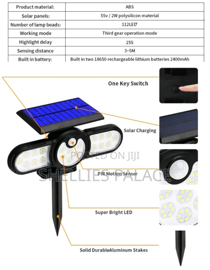 112 Led Outdoor Solar Lights Three Head Lighting Lawn Ground