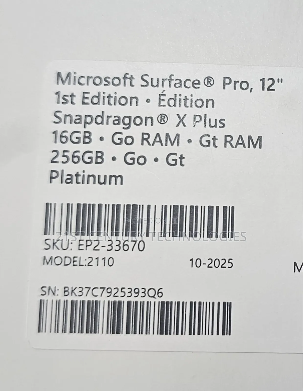 New Laptop Microsoft Surface Pro Copilot+ PC 12 16GB SSD 256GB