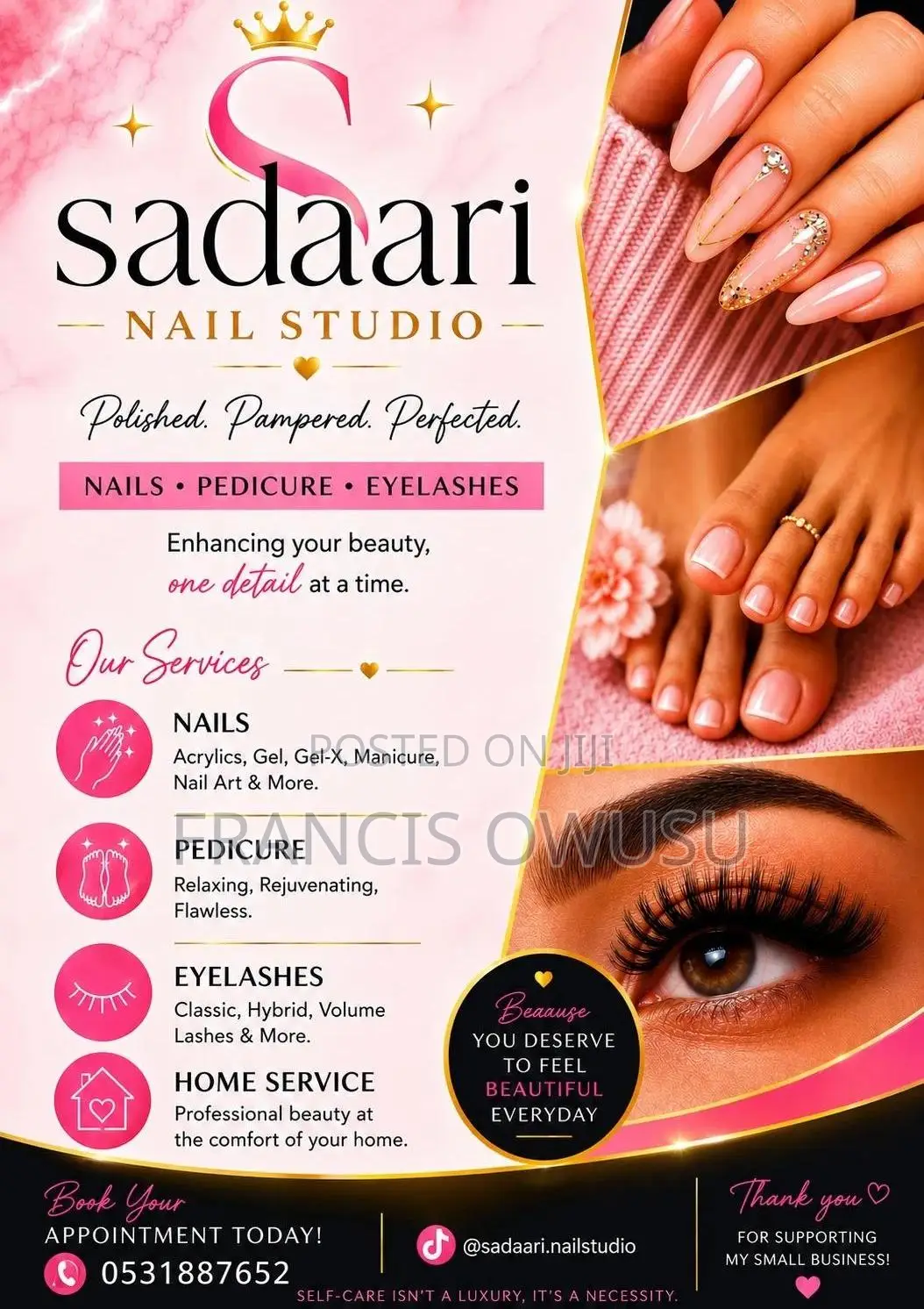 Eye Lashes, Nails, Pedicure