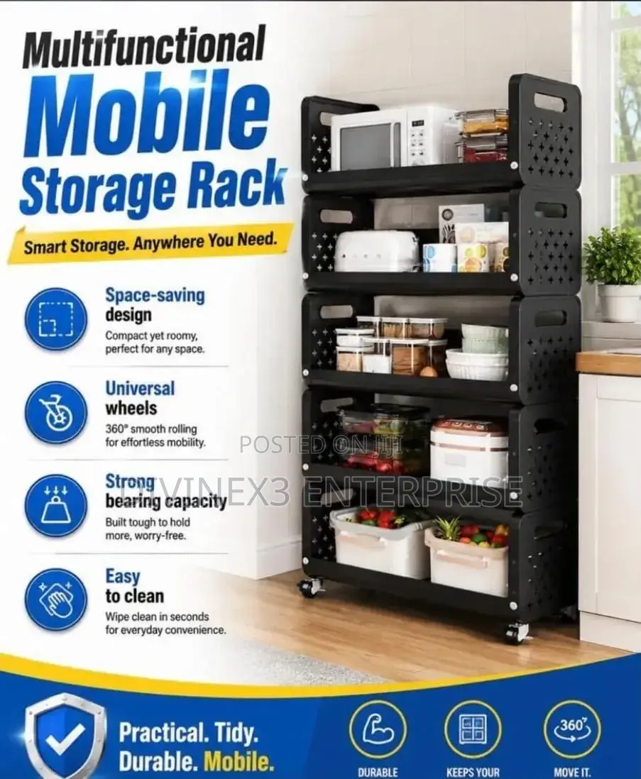 5-Tier Kitchen Storage Rack With Wheels.