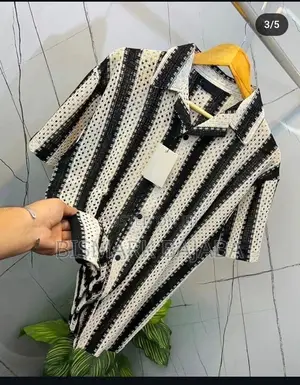 Men’s Premium Black White Striped Short Sleeve Button-Up Shirt