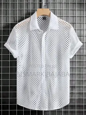 Men’s Premium Black White Striped Short Sleeve Button-Up Shirt