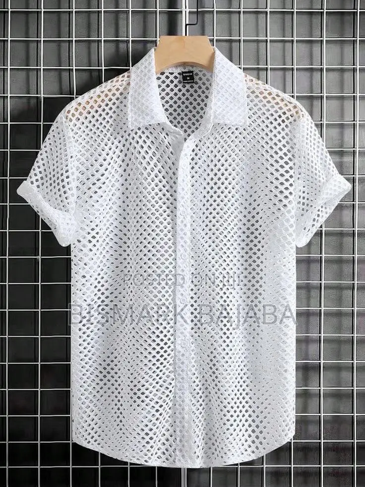Men’s Premium Black White Striped Short Sleeve Button-Up Shirt