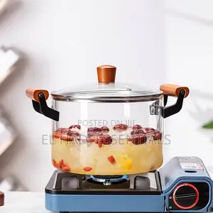 Transparent Glass Cooking Pot With Wooden Handle