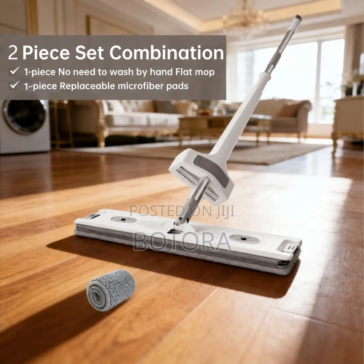 Flat Mop and Replacement Pad Set, ,Stainless Steel Long-Handle