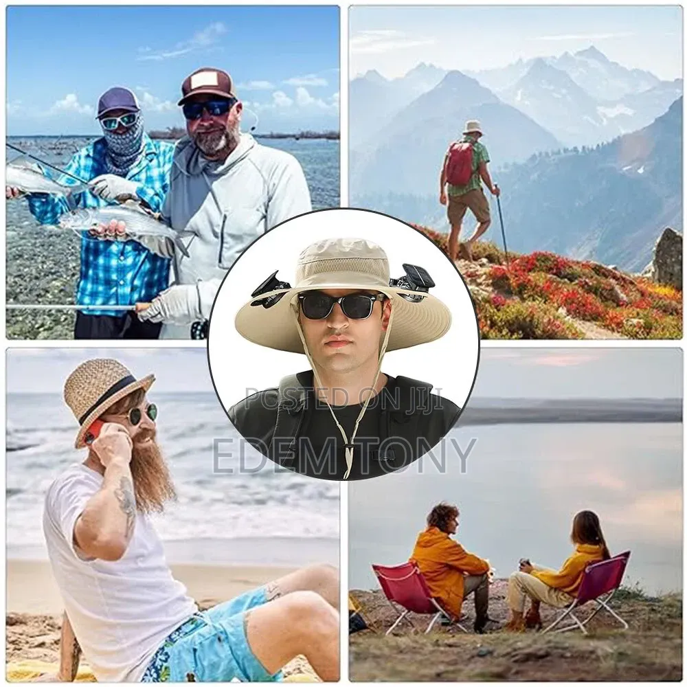 Outdoor Rechargeable/Solar Cooling Sun Hat With Two Fans